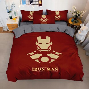 漫威钢铁侠床品四件套男生宿舍儿童房被罩卧室床单床笠学生单被套