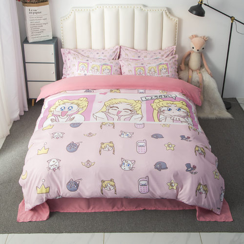 少女心水冰月卡通风单人床四件套