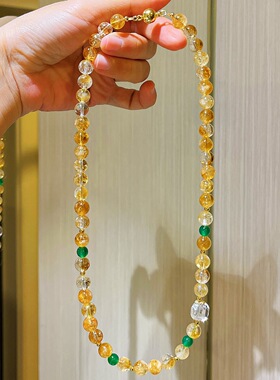复古风黄水晶绿玉髓白水晶多宝项链女 小众设计感锁骨链百搭显白