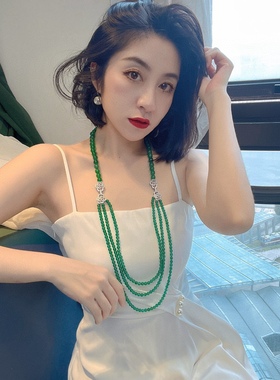 可拆开 天然起光绿玉髓双层项链简约绿色玉石玛瑙毛衣链