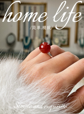 天然鸽血红红玉髓戒指S925银本命年红色简约气质指环可调节戒圈