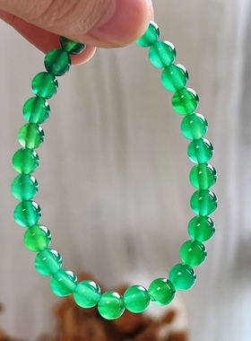 高品质天然绿玉髓手链 6mm玻璃种满色帝王绿玛瑙手串女新品