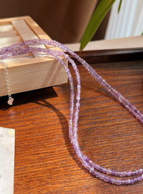 天然渐变色紫色水晶baby锁骨链简约百搭气质chocked链显瘦925银扣