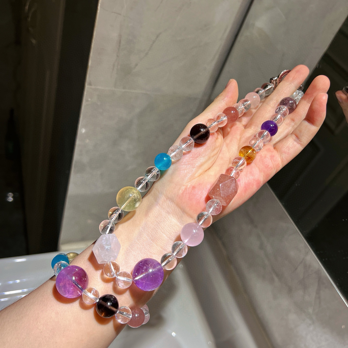 天然多宝水晶项链女10-18mm超大颗天然高品质紫水晶白水晶黄水晶