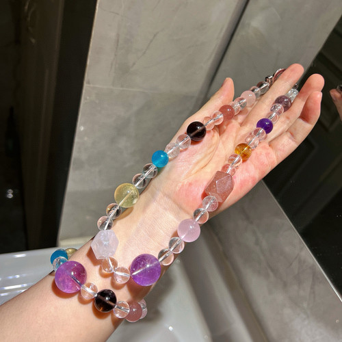 天然多宝水晶项链女10-18mm超大颗天然高品质紫水晶白水晶黄水晶