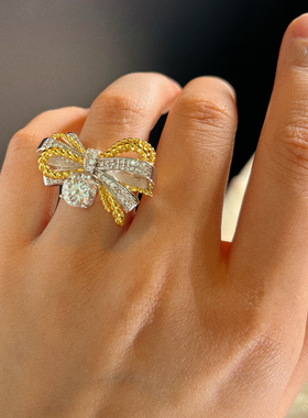 奢华2克拉莫桑钻石戒指超仙蝴蝶食指戒指ins潮韩版925银镀金高定