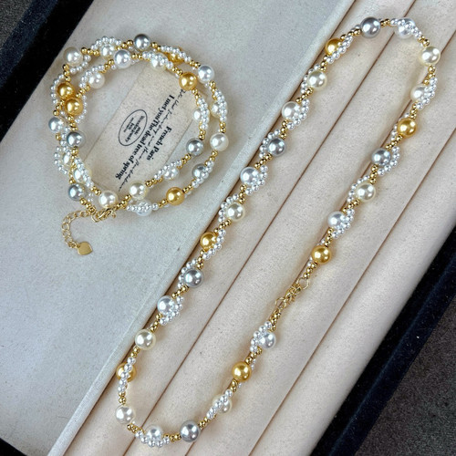 原创手作编织款法式复古人造水晶珍珠项链精致双层高级感锁骨链