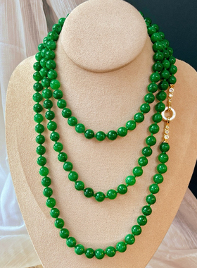 仿真翡翠干青项链锁骨链帝王绿毛衣链多圈手串国风新中式女多层