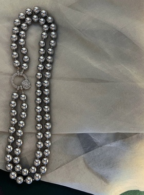 戴法多样 10mm天然深海贝珠铂金灰双层链长款毛衣链腰链简约