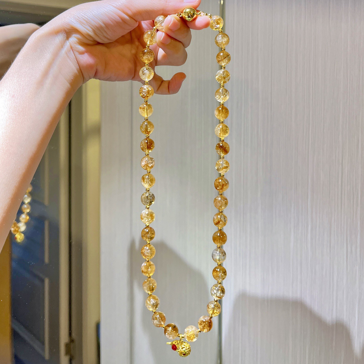 10mm高品质天然蜂蜜奶盖黄塔晶黄水晶项链秋冬轻奢小众设计毛衣链