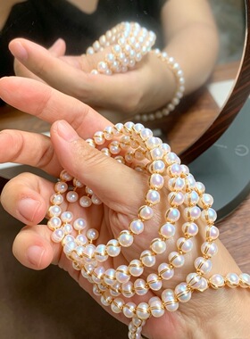 14k包金手工绕线天然淡水珍珠手镯女 轻奢小众可调节珍珠手环配饰