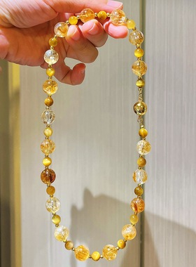 天然黄水晶+虎眼石项链 轻奢小众高级感颈链 显白气质通勤锁骨链