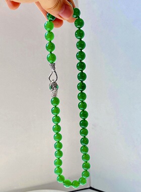 复古10mm高品质玻璃体帝王绿玉髓锁骨链项链 菠菜绿圆珠锁骨链