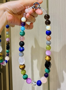 朱珠同款精品水晶多宝圆珠款项链12-16mm大颗粒七彩绚丽饰品礼物