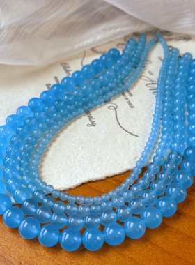 巨显白！复古清冷蓝色海蓝宝色石英岩玉项链新中式串珠圆珠锁骨链