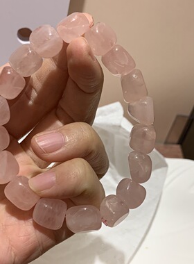 马粉粉水晶方糖手串 天然老型桶珠单圈手链女清新温柔氛围感饰品