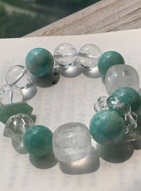15-18mm天然天河石白水晶多宝手串 方糖随形珠清新蓝绿水晶手链