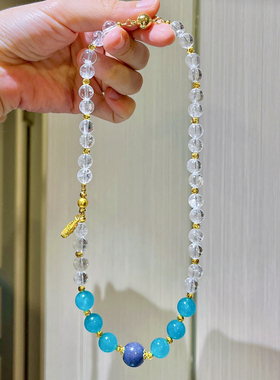 原创设计款8mm天然白水晶混搭优化石英岩玉多宝水晶项链锁骨链