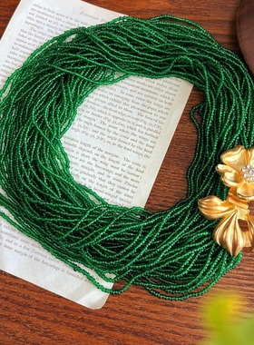 人间富贵花腰链华丽复古绿宫廷感中古风夸张多层翡翠绿色花朵项链