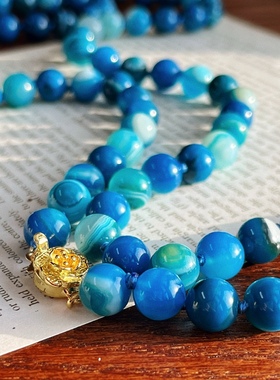 蓝色多瑙河 梦幻 迷人 浪漫 天然蓝玉髓毛衣链长款多层项链