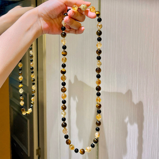 10mm金霸综合黄塔晶虎眼石项链高级感新中式 天然锁骨链