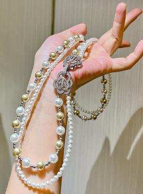 复古混彩施家珍珠多层叠戴项链 小众长款毛衣链 小香名媛风百搭