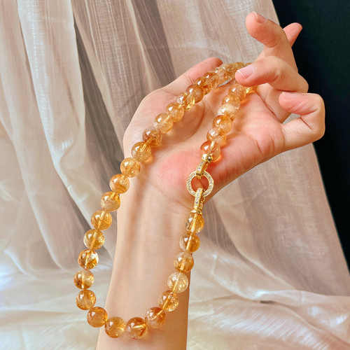 10mm天然黄塔晶黄水晶项链小众ins风氛围感锁骨链国风复古颈链