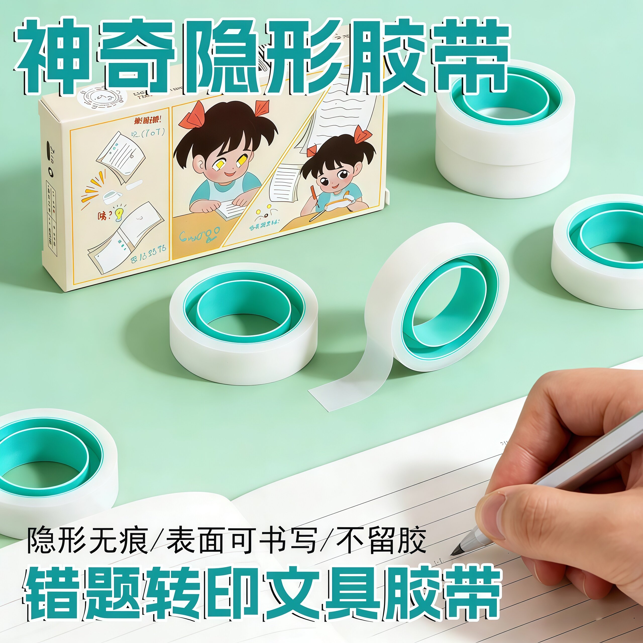 学生隐形错题胶带透明隐形胶带可书写无痕不留胶修补胶带装饰胶布