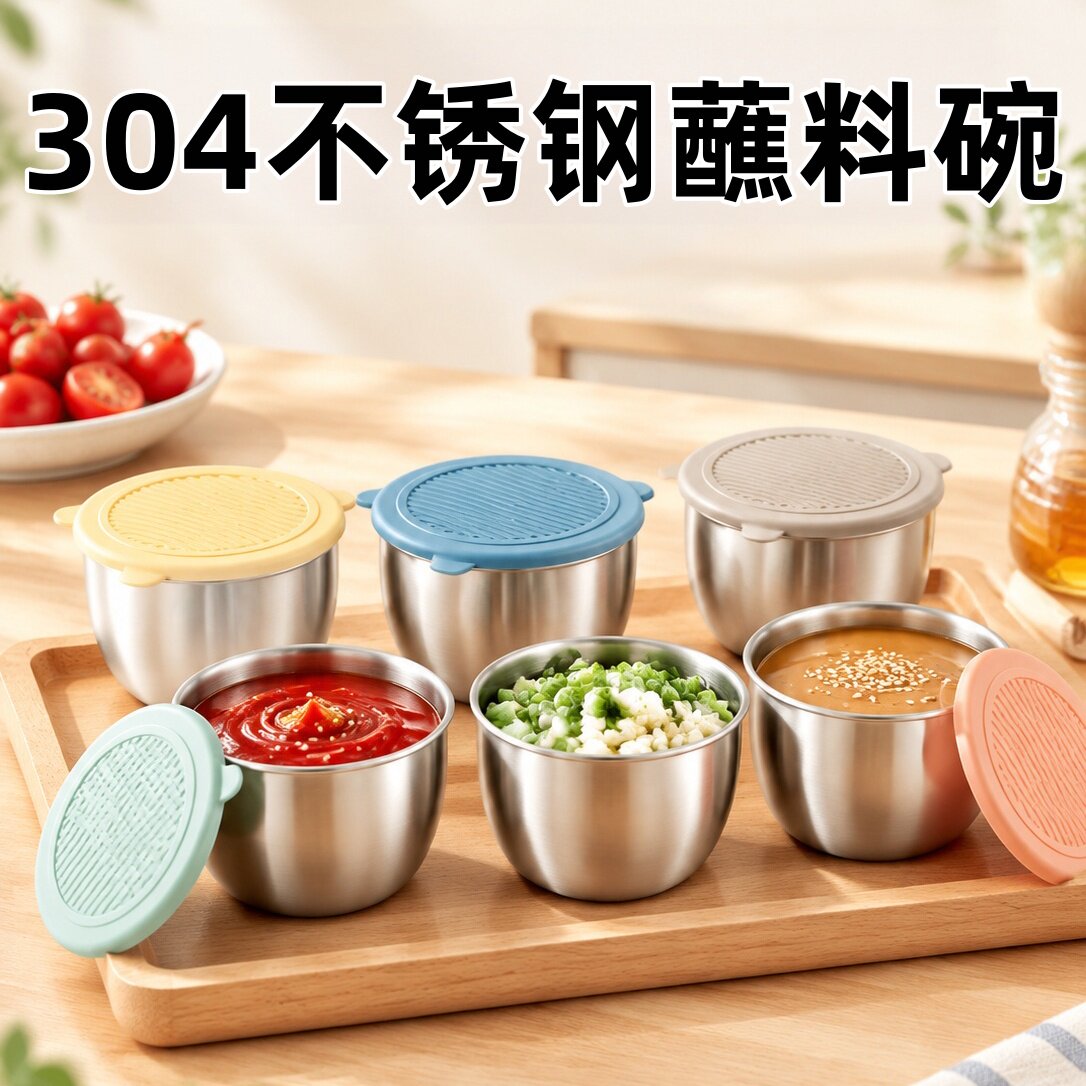 304不锈钢带盖密封蘸料碗