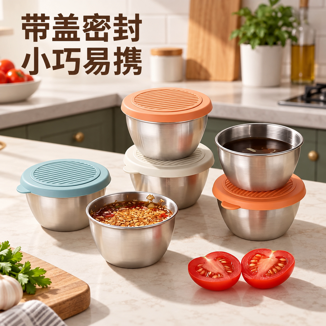 不锈钢便携蘸料碗带盖