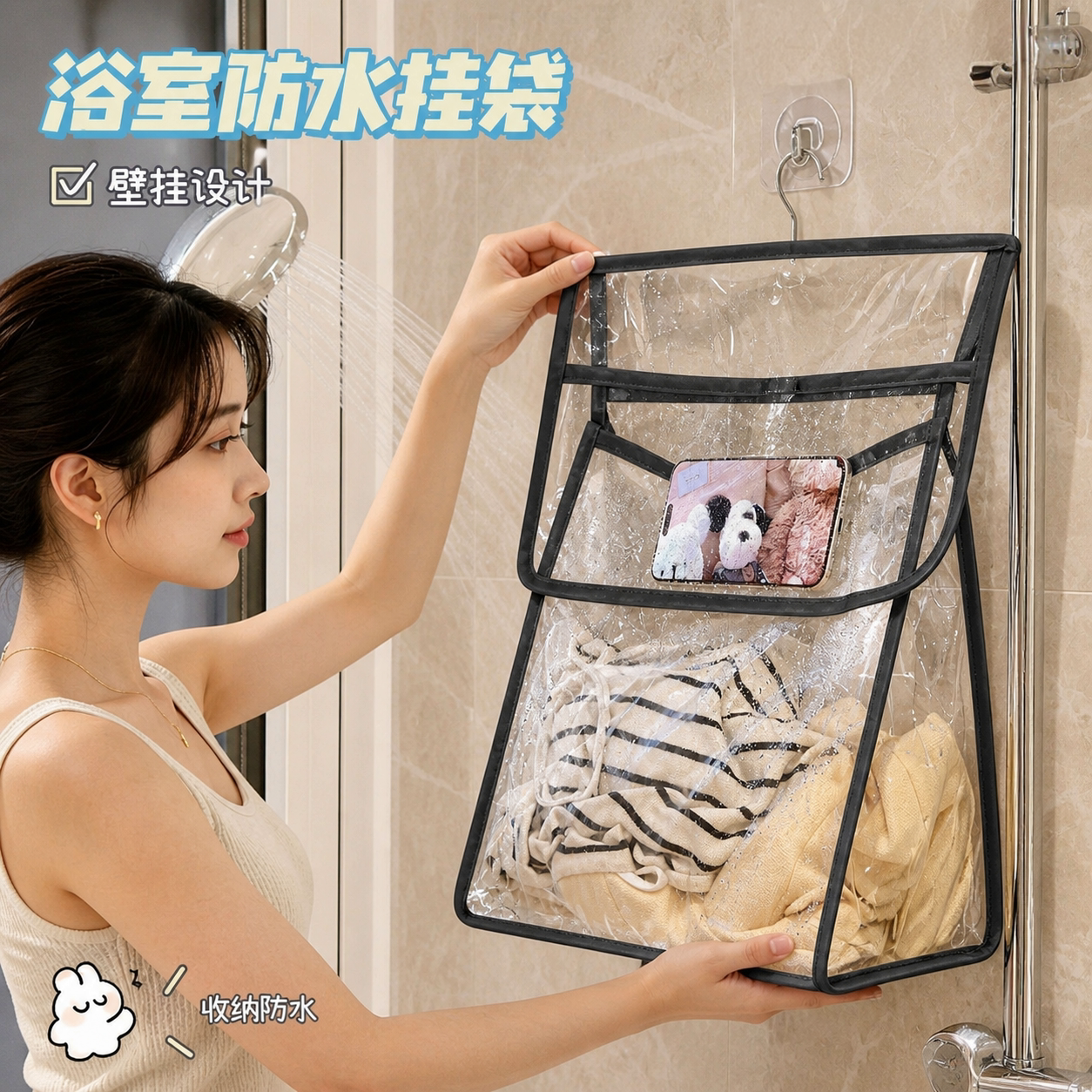 浴室防水衣物挂袋洗澡放衣服神器宿舍卫生间挂式内衣内裤收纳袋子
