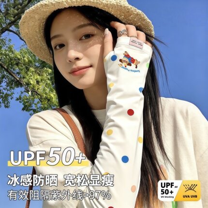 可爱卡通冰丝防晒袖套女夏季新款宽松遮阳隔热高颜值户外遮阳冰袖