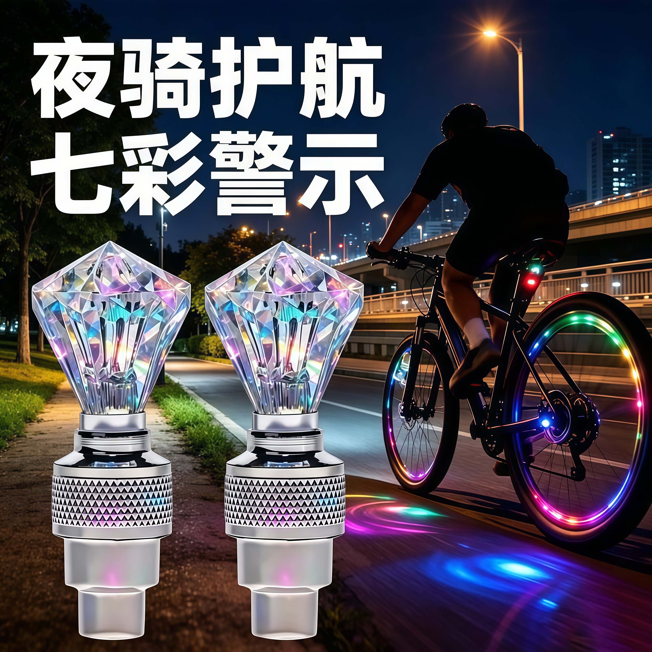 新款自行车气门灯震动感应儿童七彩气嘴灯山地车夜骑装备闪光灯