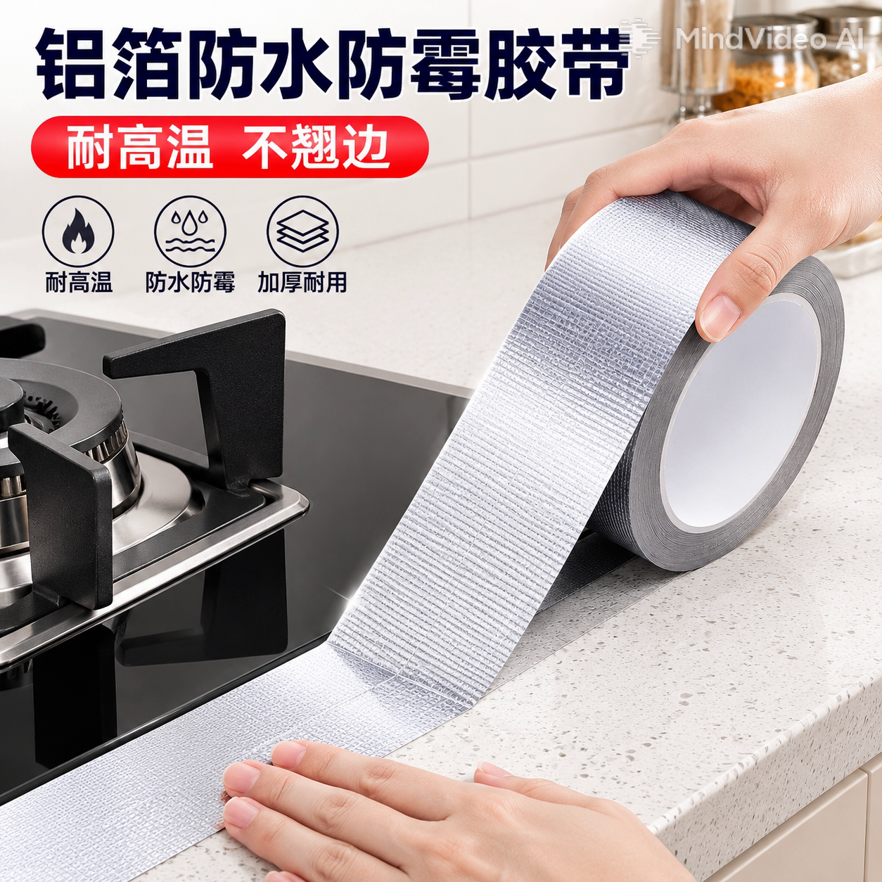 加厚玻纤布铝箔胶带耐高温隔热油烟机管道密封防水防霉灶台美缝贴