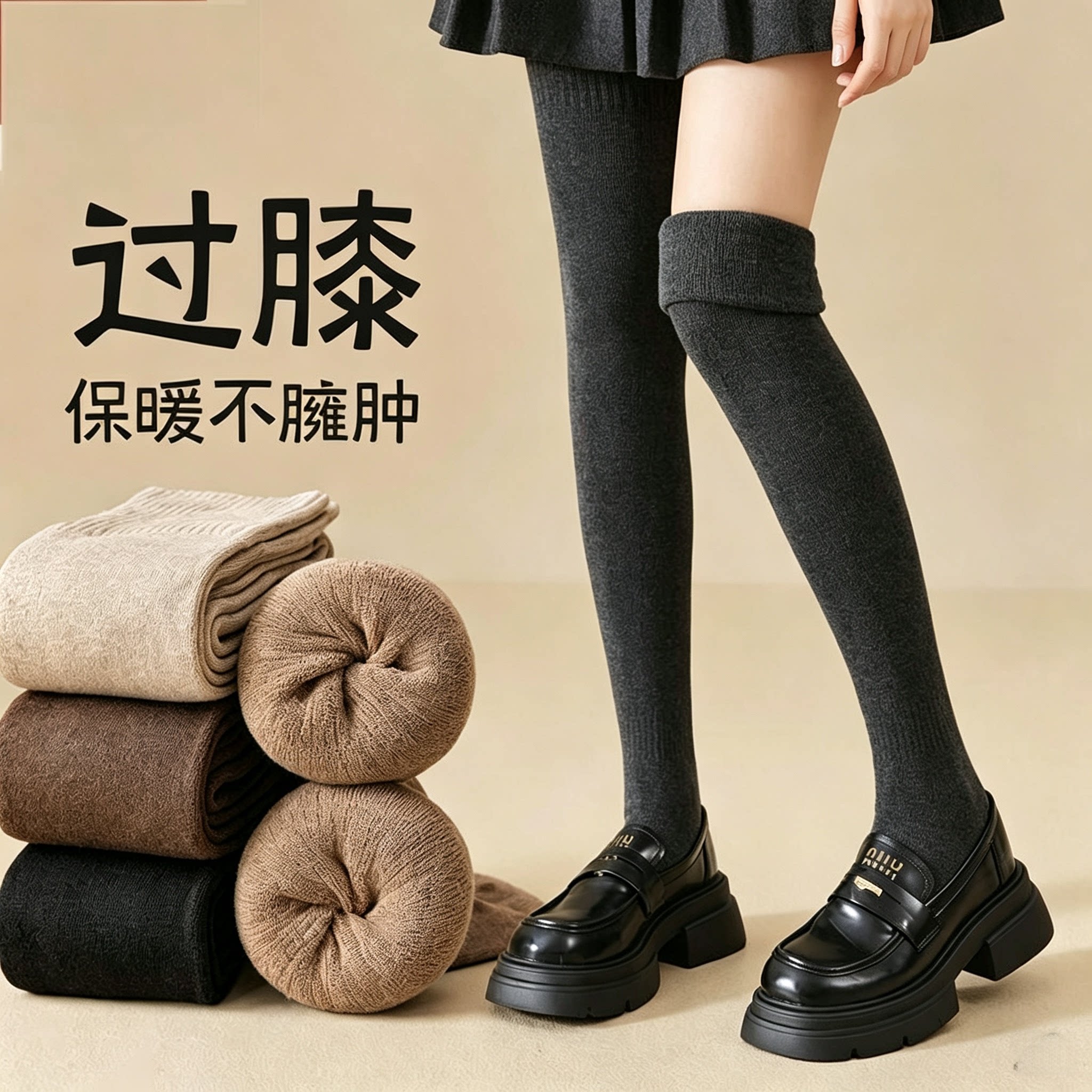 秋冬季高筒袜保暖护腿袜