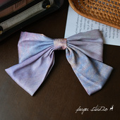 迷雾阳光 致敬莫奈油画小众蓝紫色蝴蝶结发夹弹簧夹拍照发饰