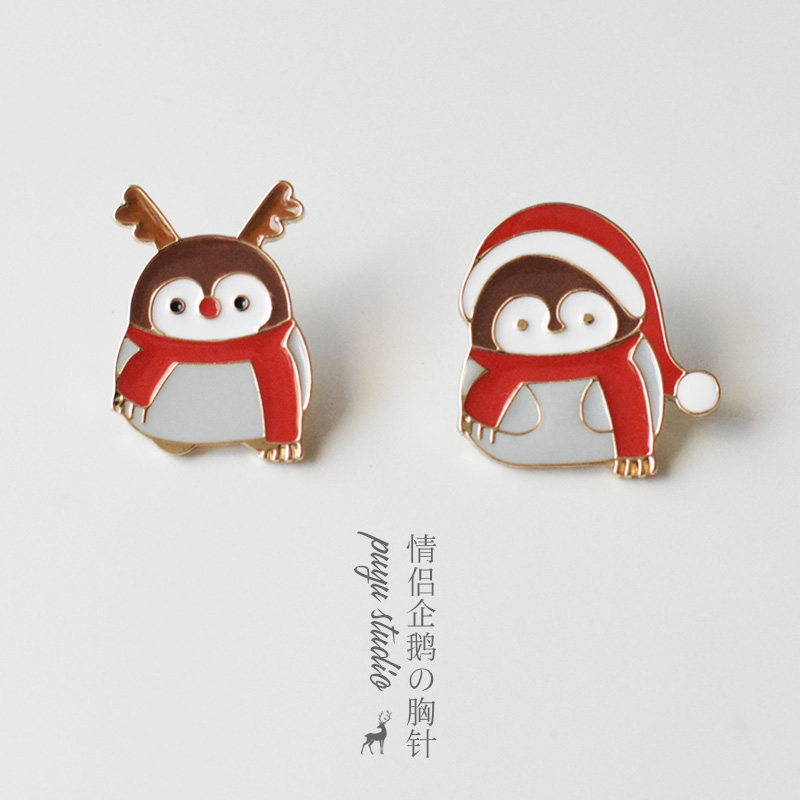 朴遇 可爱日系卡通情侣企鹅合金滴油胸针徽章别针包包笔袋配饰