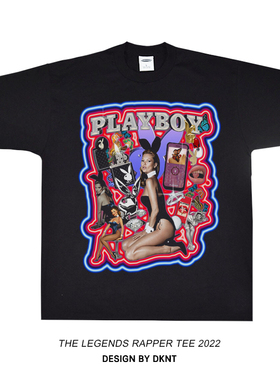 肯豆詹娜 人像 playboi 性感 印花 短袖T恤 嘻哈 宽松 Rap美式