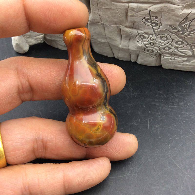 天然宣化战国红玛瑙收藏类精品平安葫芦吊坠挂件车挂手把件包邮