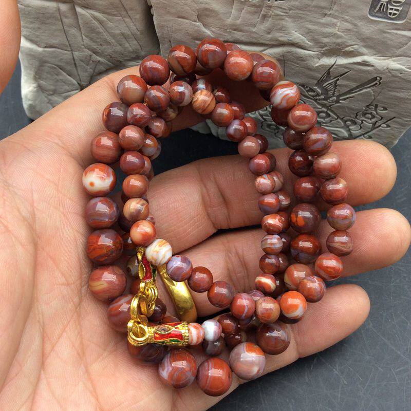 天然北票战国红瓷白玛瑙项链手链套装星月菩提金刚文玩配饰 包邮
