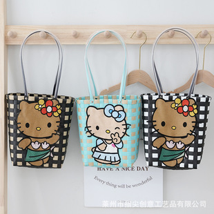 宅女同款可爱黑皮KT猫长把手提包夏日沙滩度假包日常通勤大容量包