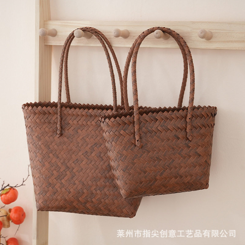 复古ins风仿藤编大容量菜篮包