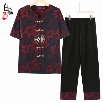 妈妈夏季短袖套装女中老年人唐装