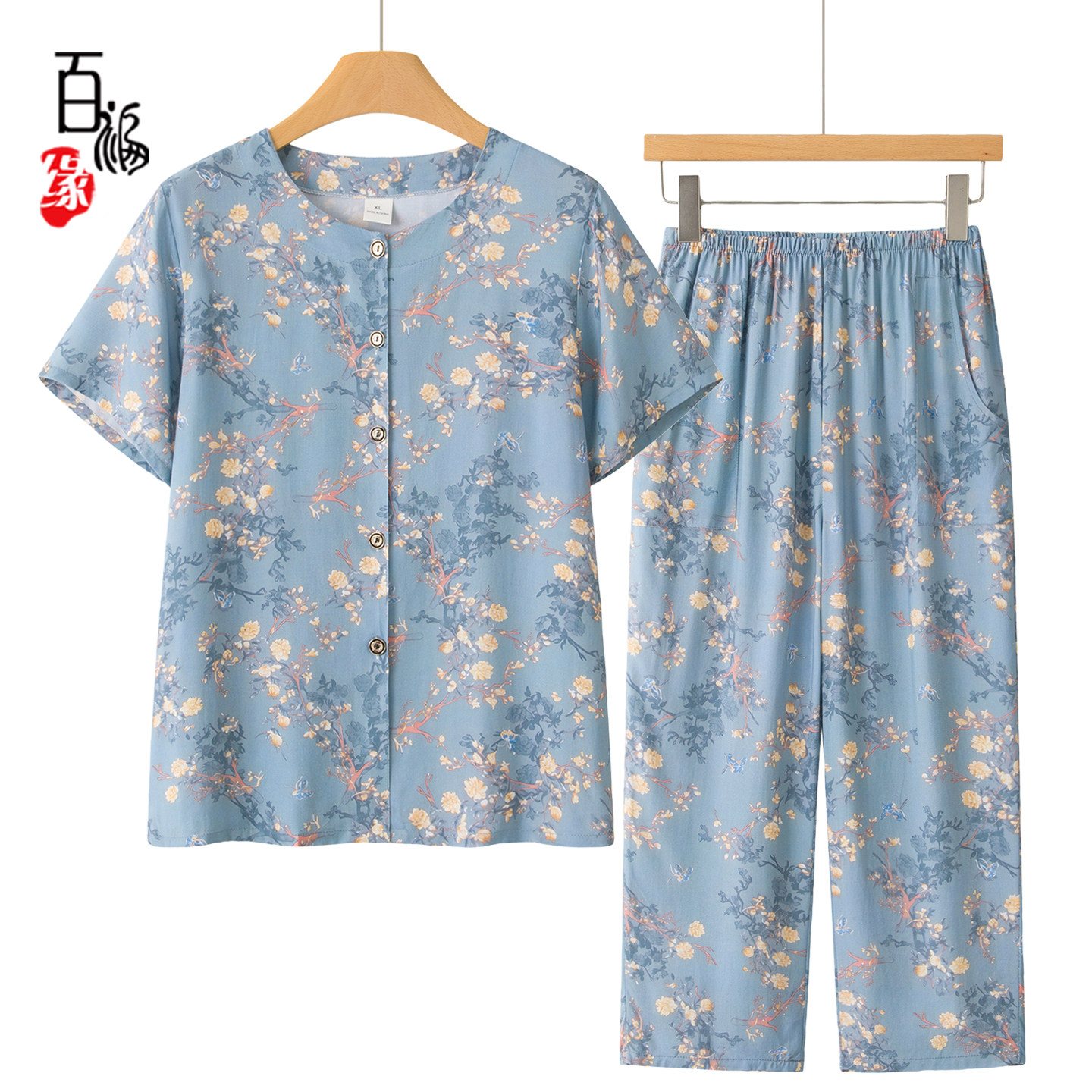 老年妈妈夏季绵绸套装奶奶舒适款