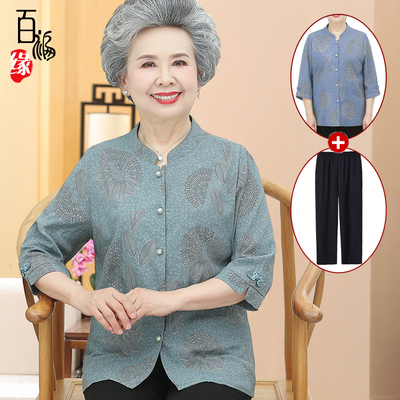 妈妈装七分袖衬衫奶奶夏装短袖