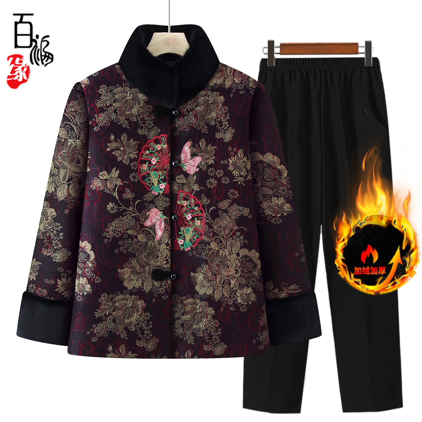 奶奶棉服外套加绒厚妈妈冬装棉衣
