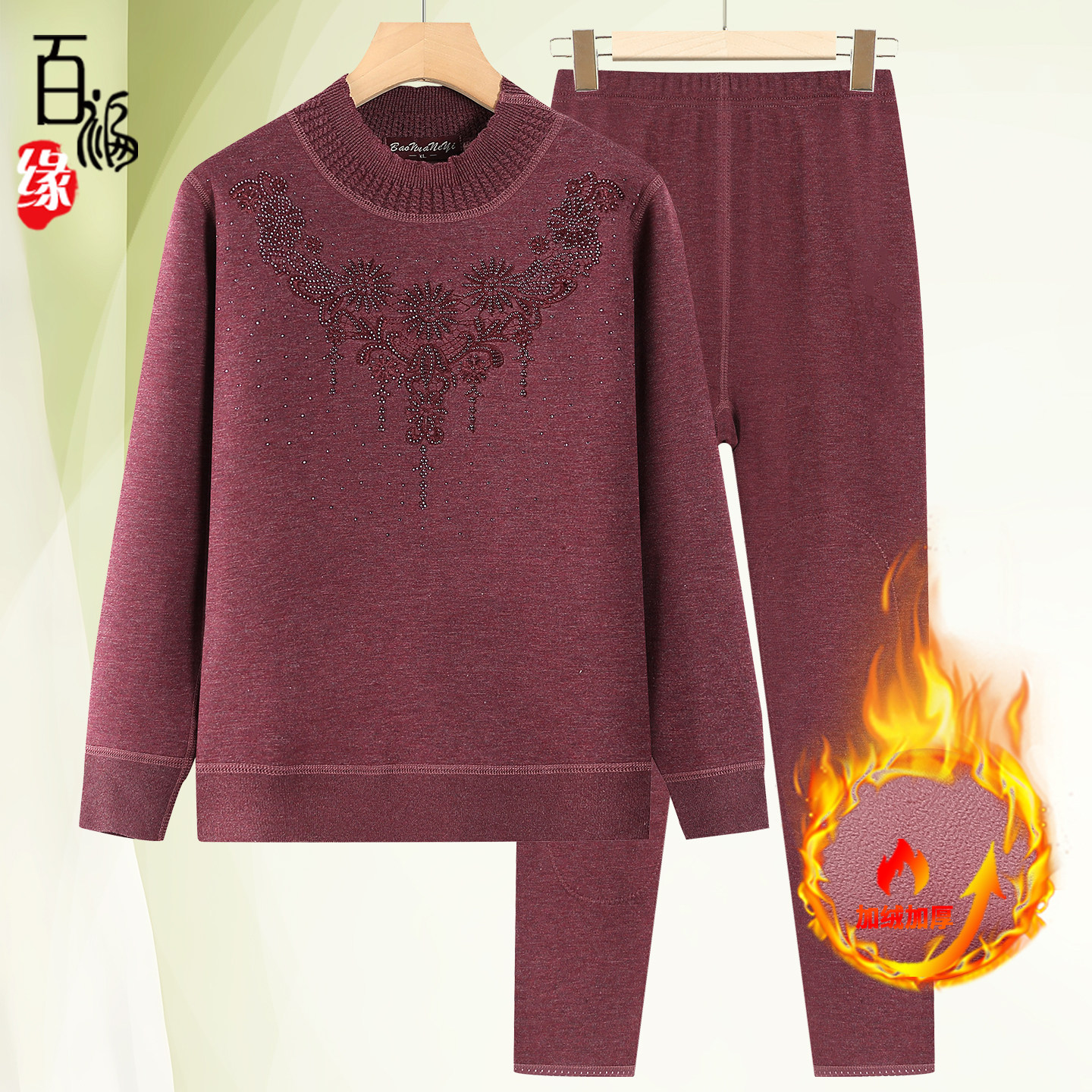 妈妈保暖内衣套装加绒加厚中老年冬装女老人衣服裤子奶奶款两件套