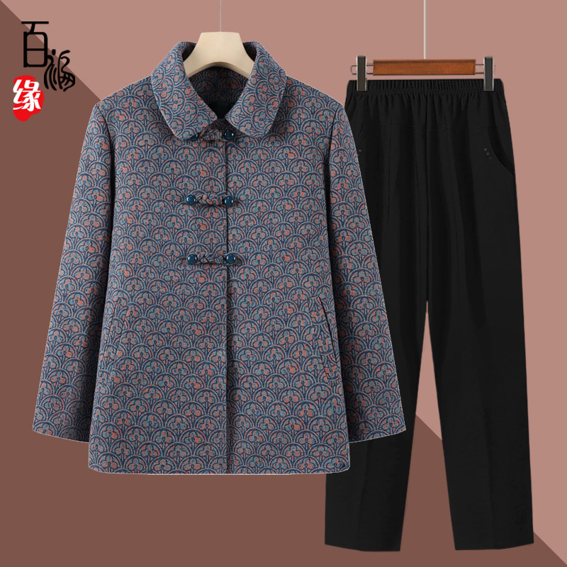 中老年人女装春装新款外套奶奶宽松洋气老太太妈妈春秋款毛呢上衣