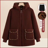 中老年人秋冬装 女摇粒绒外套奶奶加厚棉衣老人妈妈羊羔绒连帽卫衣