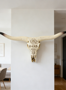 波西米亚风镂空牛头骨墙面装饰欧侘寂风民宿客厅玄关高级感挂饰
